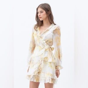 SALE | Gorgeous water color floral ruffle wrap dress NWT